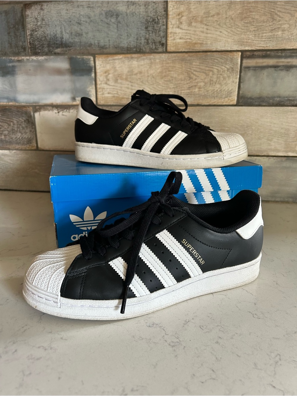 Adidas Women’s Superstar Shell Toe Sneakers in Black/White